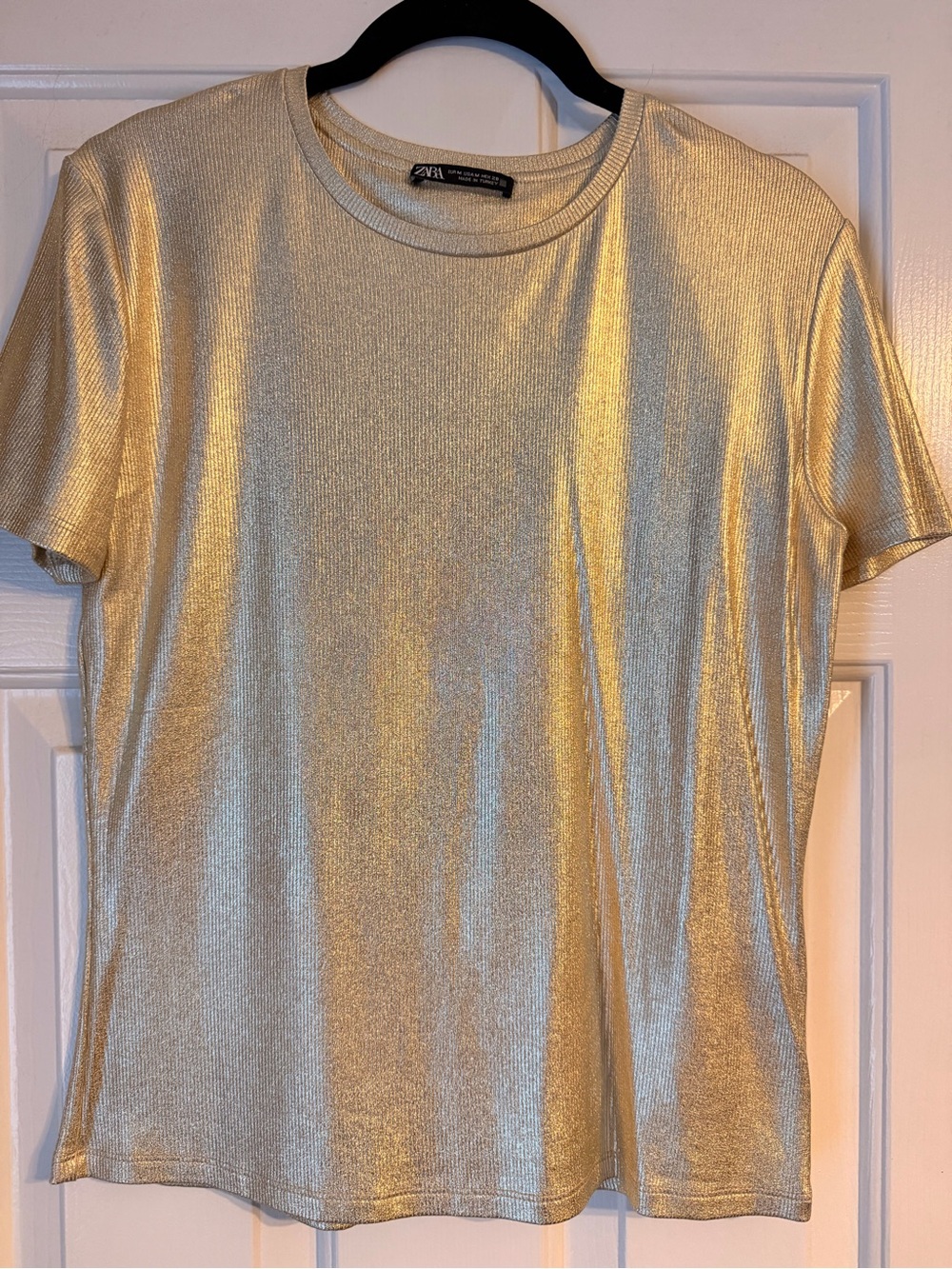 ZARA Shimmering Gold Short Sleeve Tee